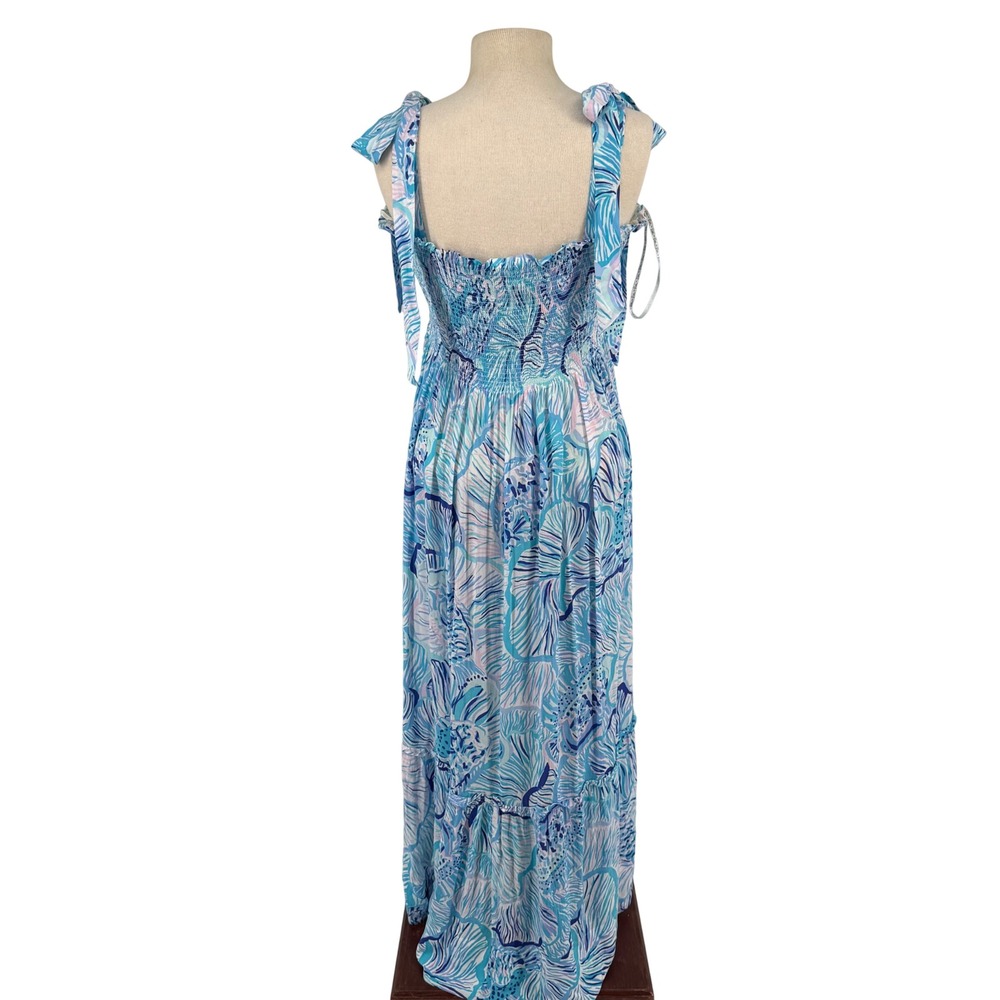 Lilly Pulitzer Rivera Midi Dress Womens L Bermuda Blue Fishful Thinking Smocked - Picture 3 of 11